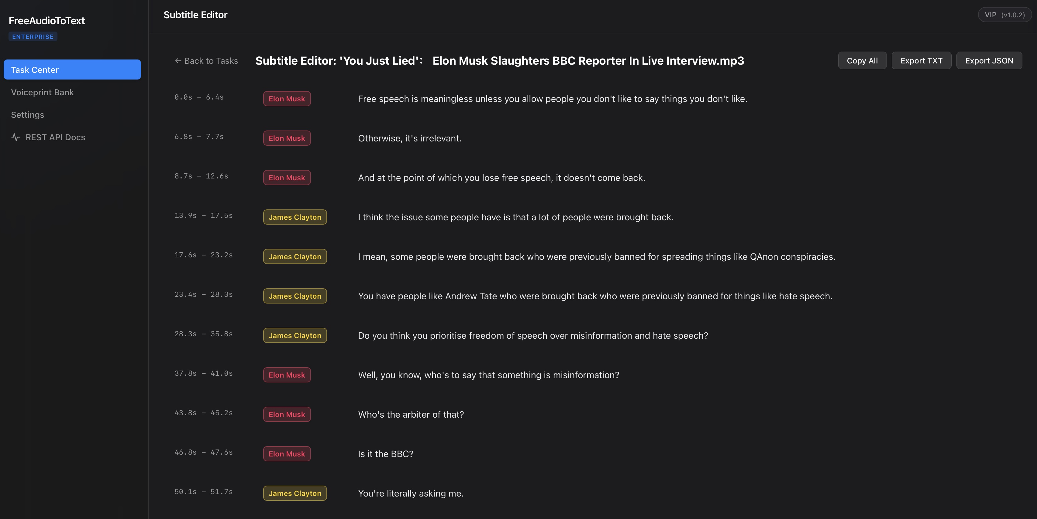 FreeAudioToText Enterprise UI with Speaker Diarization